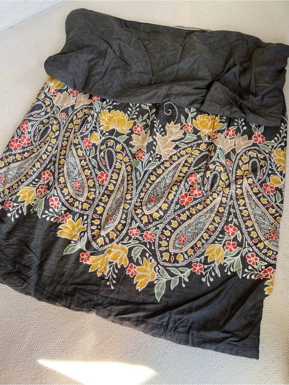 Black Floral Paisley Duvet Cover with Yellow Accents